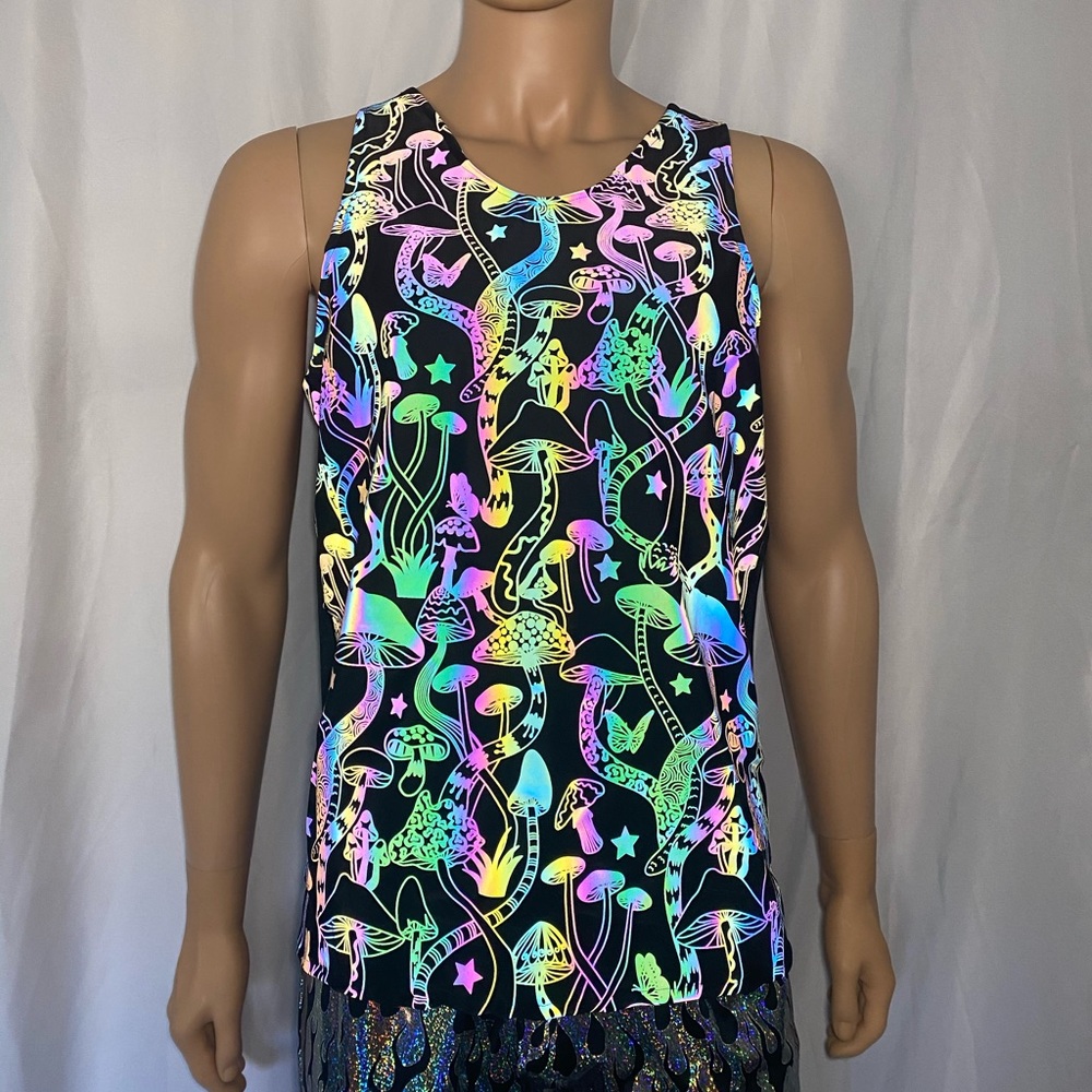 Rainbow reflective mushroom men’s tank tops